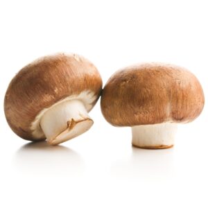 A close-up of earthy brown button mushrooms